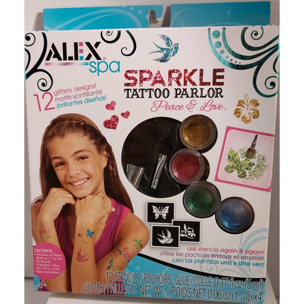 ALEX Spa Fun Sparkle Tattoo Parlor - Peace & Love Glittery Designs and‎ Stencils